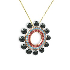 Velinda İnci Kolye - Siyah inci, rodolit garnet ve akuamarin 8 ayar rose altın kolye (40 cm gümüş rolo zincir) #qkb6q6