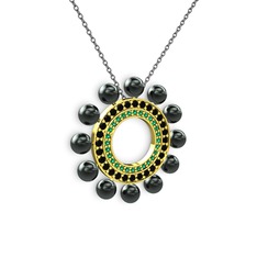 Velinda İnci Kolye - Siyah inci, yeşil kuvars ve siyah zirkon 18 ayar altın kolye (40 cm gümüş rolo zincir) #qmket1