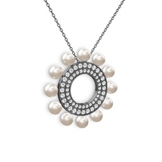 Velinda İnci Kolye - Inci, pırlanta ve swarovski 925 ayar siyah rodyum kaplama gümüş kolye (0.42 karat, 40 cm gümüş rolo zincir) #qp9dmd