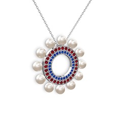 Inci, lab safir ve garnet 18 ayar beyaz altın kolye (40 cm beyaz altın rolo zincir)
