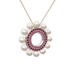 Velinda İnci Kolye - Inci, rodolit garnet ve garnet 14 ayar beyaz altın kolye (40 cm rose altın rolo zincir) #rqt8n