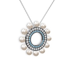 Velinda İnci Kolye - Inci, akuamarin ve swarovski 925 ayar siyah rodyum kaplama gümüş kolye (40 cm beyaz altın rolo zincir) #sfm5oj