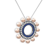 Velinda İnci Kolye - Pembe inci, lab safir ve swarovski 925 ayar siyah rodyum kaplama gümüş kolye (40 cm gümüş rolo zincir) #soh2k1