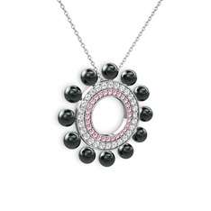 Velinda İnci Kolye - Siyah inci, pembe kuvars ve swarovski 925 ayar gümüş kolye (40 cm beyaz altın rolo zincir) #stjf4m