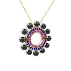 Velinda İnci Kolye - Siyah inci, ametist ve lab safir 18 ayar rose altın kolye (40 cm altın rolo zincir) #twhz5v