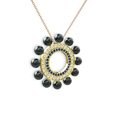 Velinda İnci Kolye - Siyah inci, lab safir ve swarovski 14 ayar altın kolye (40 cm gümüş rolo zincir) #ubwnfq