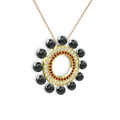 Velinda İnci Kolye - Siyah inci, garnet ve pırlanta 8 ayar altın kolye (0.2464 karat, 40 cm rose altın rolo zincir) #ubx2z8