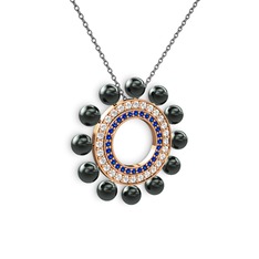 Velinda İnci Kolye - Siyah inci, lab safir ve swarovski 8 ayar rose altın kolye (40 cm gümüş rolo zincir) #uqv45b