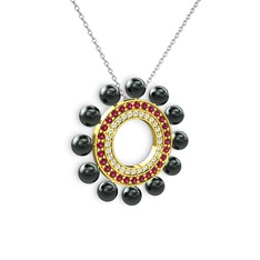 Velinda İnci Kolye - Siyah inci, swarovski ve rodolit garnet 925 ayar altın kaplama gümüş kolye (40 cm beyaz altın rolo zincir) #ut8sh9