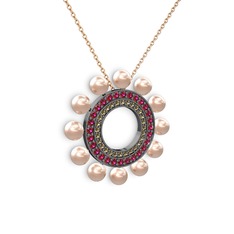 Pembe inci, dumanlı kuvars ve rodolit garnet 925 ayar siyah rodyum kaplama gümüş kolye (40 cm rose altın rolo zincir)