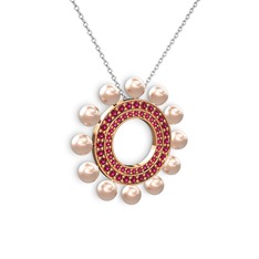 Pembe inci ve rodolit garnet 925 ayar rose altın kaplama gümüş kolye (40 cm gümüş rolo zincir)
