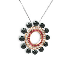 Velinda İnci Kolye - Siyah inci, rodolit garnet ve pırlanta 8 ayar rose altın kolye (0.2464 karat, 40 cm beyaz altın rolo zincir) #w5pil7