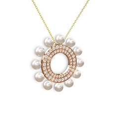 Inci, swarovski ve pırlanta 18 ayar rose altın kolye (0.2464 karat, 40 cm altın rolo zincir)