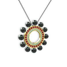 Velinda İnci Kolye - Siyah inci, akuamarin ve rodolit garnet 8 ayar altın kolye (40 cm gümüş rolo zincir) #wrrddt