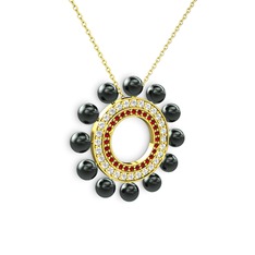 Siyah inci, garnet ve swarovski 14 ayar altın kolye (40 cm altın rolo zincir)