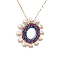 Velinda İnci Kolye - Pembe inci, lab safir ve rodolit garnet 925 ayar siyah rodyum kaplama gümüş kolye (40 cm gümüş rolo zincir) #xc67xy