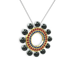 Velinda İnci Kolye - Siyah inci, lab safir ve rodolit garnet 18 ayar altın kolye (40 cm beyaz altın rolo zincir) #xoyizb