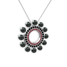 Velinda İnci Kolye - Siyah inci, garnet ve siyah zirkon 18 ayar beyaz altın kolye (40 cm beyaz altın rolo zincir) #ym86h3