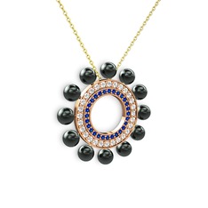 Velinda İnci Kolye - Siyah inci, lab safir ve swarovski 8 ayar rose altın kolye (40 cm altın rolo zincir) #zq4bkj
