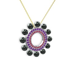 Velinda İnci Kolye - Siyah inci, rodolit garnet ve ametist 925 ayar gümüş kolye (40 cm altın rolo zincir) #zt16gf