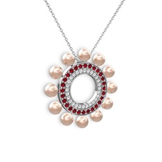 Velinda İnci Kolye - Pembe inci, swarovski ve garnet 18 ayar beyaz altın kolye (40 cm beyaz altın rolo zincir) #zu0ve5