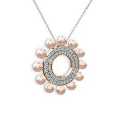 Velinda İnci Kolye - Pembe inci ve akuamarin 14 ayar rose altın kolye (40 cm beyaz altın rolo zincir) #zwutdj