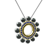 Velinda İnci Kolye - Siyah inci, siyah zirkon ve lab safir 18 ayar altın kolye (40 cm gümüş rolo zincir) #zxf4bl
