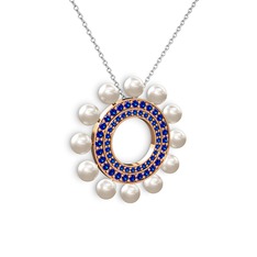 Velinda İnci Kolye - Inci ve lab safir 14 ayar rose altın kolye (40 cm beyaz altın rolo zincir) #zy1abs