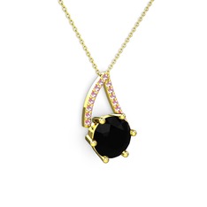 Siyah zirkon ve pembe kuvars 8 ayar altın kolye (40 cm altın rolo zincir)