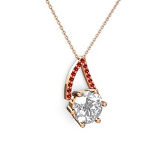Tirian Kolye - Beyaz zirkon ve garnet 18 ayar rose altın kolye (40 cm rose altın rolo zincir) #119mlln