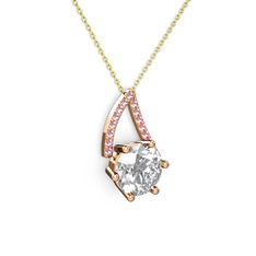 Tirian Kolye - Swarovski ve pembe kuvars 925 ayar rose altın kaplama gümüş kolye (40 cm gümüş rolo zincir) #11hgb5v