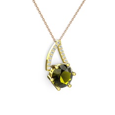 Tirian Kolye - Peridot ve pırlanta 14 ayar altın kolye (0.24 karat, 40 cm rose altın rolo zincir) #11slqce