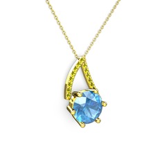 Akuamarin ve peridot 8 ayar altın kolye (40 cm altın rolo zincir)