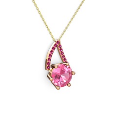 Pembe kuvars ve rodolit garnet 8 ayar rose altın kolye (40 cm gümüş rolo zincir)
