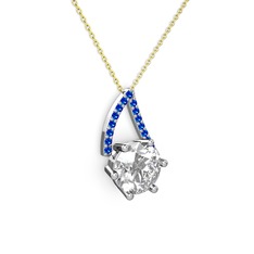 Tirian Kolye - Swarovski ve lab safir 14 ayar beyaz altın kolye (40 cm gümüş rolo zincir) #12cg1h1