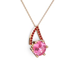Tirian Kolye - Pembe kuvars ve garnet 14 ayar rose altın kolye (40 cm rose altın rolo zincir) #12h8wp5