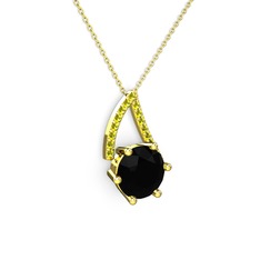 Tirian Kolye - Siyah zirkon ve peridot 8 ayar altın kolye (40 cm altın rolo zincir) #12o5iaz