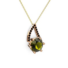 Tirian Kolye - Peridot ve siyah zirkon 925 ayar rose altın kaplama gümüş kolye (40 cm altın rolo zincir) #1334j7d