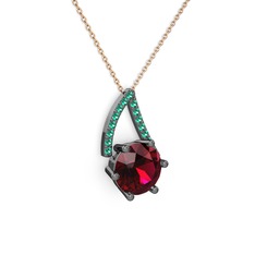 Tirian Kolye - Rodolit garnet ve yeşil kuvars 925 ayar siyah rodyum kaplama gümüş kolye (40 cm rose altın rolo zincir) #13isi00