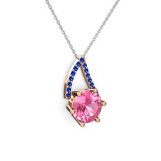 Pembe kuvars ve lab safir 14 ayar rose altın kolye (40 cm beyaz altın rolo zincir)