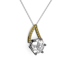 Tirian Kolye - Swarovski ve sitrin 925 ayar siyah rodyum kaplama gümüş kolye (40 cm beyaz altın rolo zincir) #13yssoz