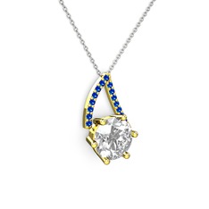 Tirian Kolye - Swarovski ve lab safir 14 ayar altın kolye (40 cm beyaz altın rolo zincir) #14aloyo