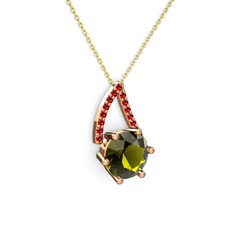 Peridot ve garnet 8 ayar rose altın kolye (40 cm altın rolo zincir)