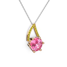 Tirian Kolye - Pembe kuvars ve peridot 925 ayar rose altın kaplama gümüş kolye (40 cm beyaz altın rolo zincir) #1531s1v