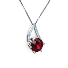 Tirian Kolye - Rodolit garnet ve akuamarin 8 ayar beyaz altın kolye (40 cm gümüş rolo zincir) #156z675