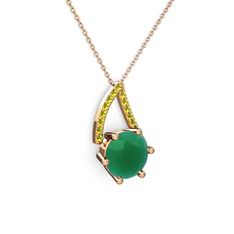 Kök zümrüt ve peridot 14 ayar rose altın kolye (40 cm gümüş rolo zincir)
