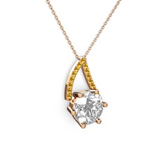 Tirian Kolye - Swarovski ve sitrin 8 ayar rose altın kolye (40 cm rose altın rolo zincir) #15ubdv4
