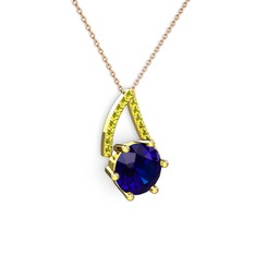 Lab safir ve peridot 18 ayar altın kolye (40 cm gümüş rolo zincir)