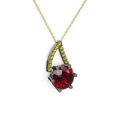 Tirian Kolye - Garnet ve peridot 925 ayar siyah rodyum kaplama gümüş kolye (40 cm altın rolo zincir) #16p7w4f