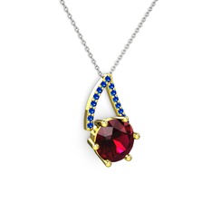 Tirian Kolye - Rodolit garnet ve lab safir 14 ayar altın kolye (40 cm beyaz altın rolo zincir) #16qzui0